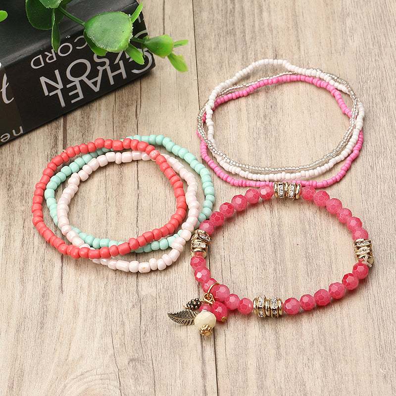 Bohemian Pine Cone Leaf Pendant Beads Multilayer Bracelet Jewelry for Women