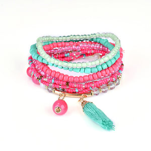 Bohemian Tassel Pendant Multilayer Colorful Bead Bracelet Jewelry for Women