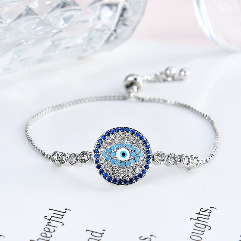 Unisex Jewelry Unique Blue Evil Eye Zircon Adjustable Charm Bracelet  