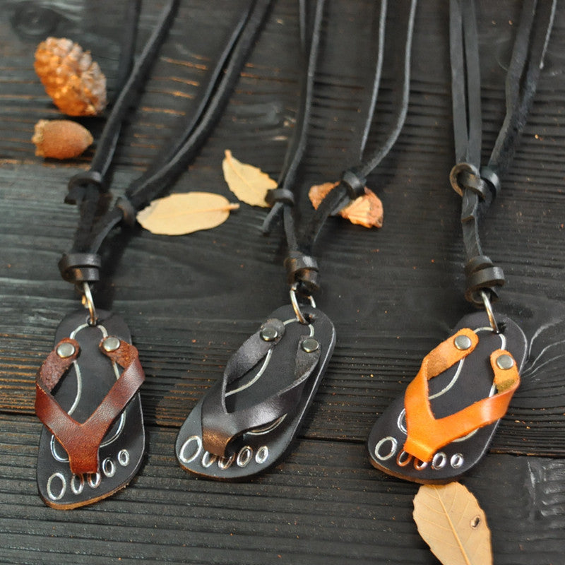 Genuine Leather Flip-Flops Outdoor Beach Necklace