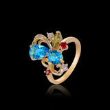 Stylish Gold-Plateda€?copper Zircon Ribbon Shape Multicolor Crystal Finger Ring for Women