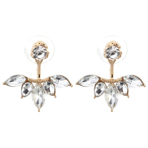 Elegant Silver Gold Plated Zircon Leaf Ear Stud Earrings For Women