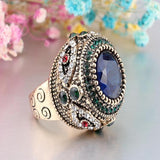 Bohemian Blue Rhinestone Finger Ring Ethnic Gold Plated Ring