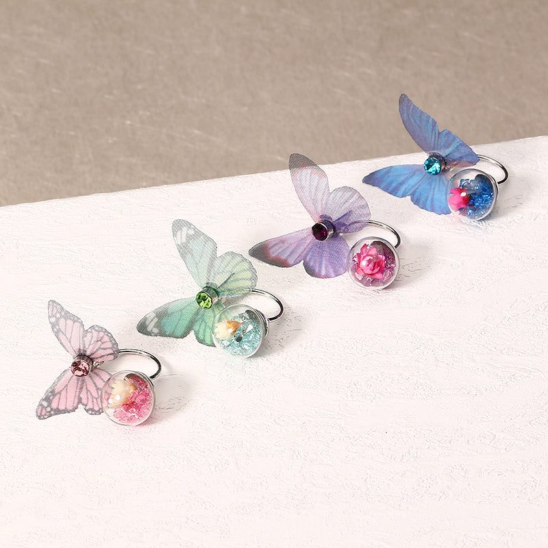 Trendy Crystal Glass Ball Flower Butterfly Fabric Earrings for Women 