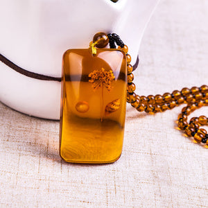 Trendy Resin Amber Flower Beads Pendant Women Necklace