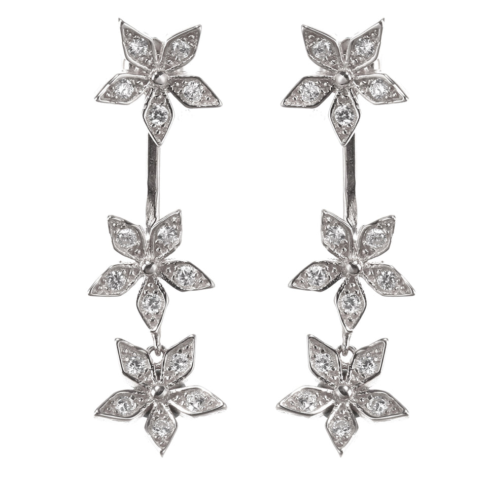 925 Sterling Silver Flower Earrings Dazzling Zirconia