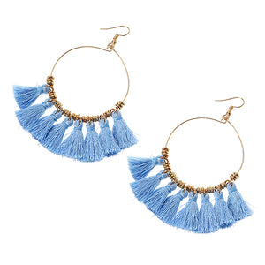 Bohemian Sector Shape Tassel Pendant Big Hoop Dangle Earring