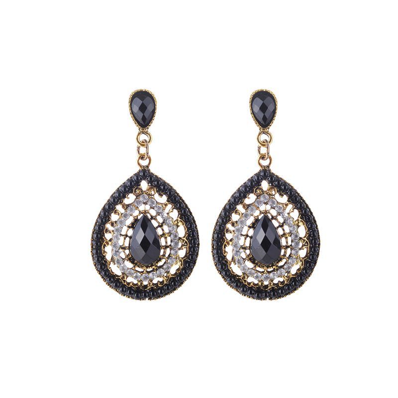 Bohemian Rhinestone Water Drop Pendant Ear Stud Piercing Earrings Clothing Accessories for Women