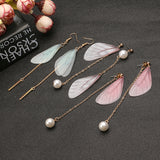 Sweet Chiffon Wings Asymmetric Artificial Pearl Women Earrings