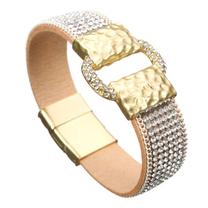 Sparkling Full Rhinestone Wide Belt Buckle Magnetic Leather Bracelets