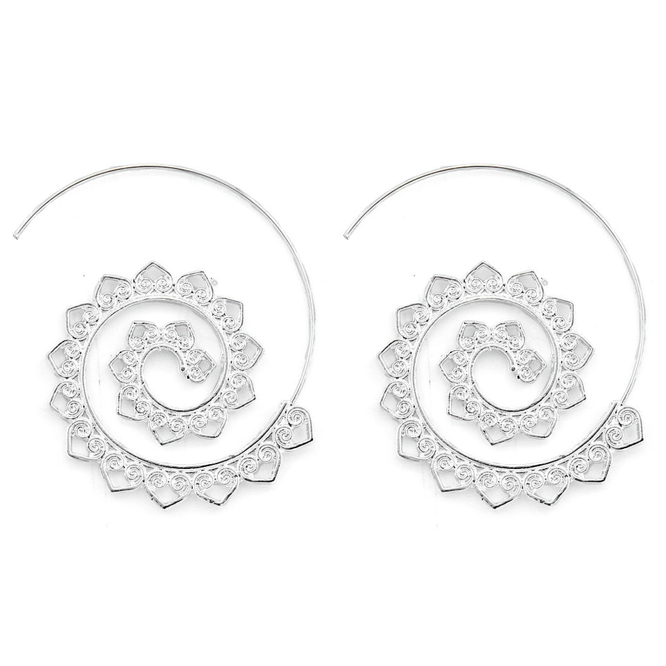 Big Circle Hoop Exaggerated Spiral Heart Drop Shape Earrings