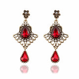 Ethnic Tassel Earring Openwork Drop-shaped Ruby Glass