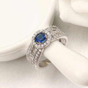 Elegant Women Ring Luxury White Gold Plated Sapphire Ruby Anallergic Wedding Bridal Ring Best Gift