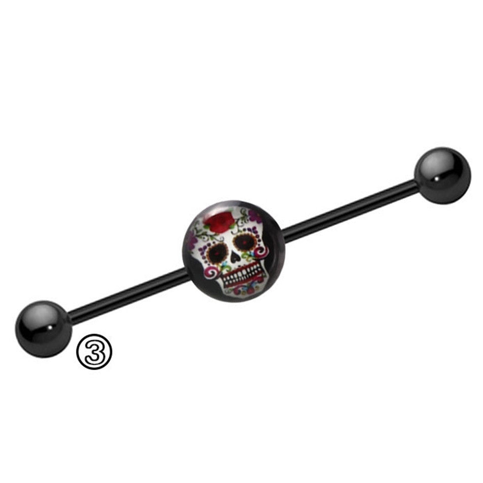 Unisex Retro Ear Holes Industrial Barbell Skull Ear Stud