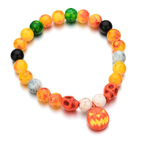 Halloween Pumpkin Skull Head Bracelet Elastic Beaded Chain Party Funny Bracelet