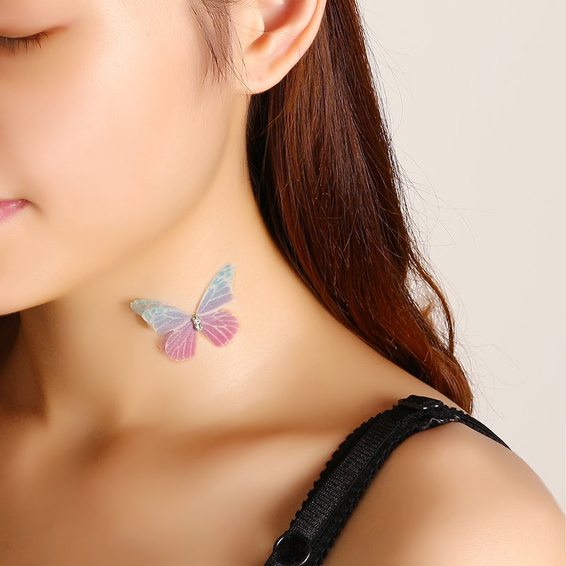 Colorful Elegant Choker Necklace Butterfly Rhinestone Invisible Necklace for Women