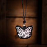 Vintage Black Sandalwood Ethnic Silver Butterfly Charm Neckl