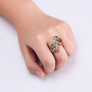 Trendy Multicolor Rhinestones Gold Plated Gift Party Women Ring