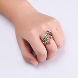 Trendy Multicolor Rhinestones Gold Plated Gift Party Women Ring