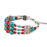 Ethnic Colorful Beads Tibetan Silver Leaf Women Bracelet