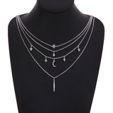 Trendy Multilayer Pendant Necklace Moon Star Bar Chain Charm