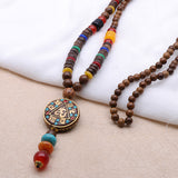 Vintage Wood Beaded Pendant Necklaces Prayer Beads Necklace