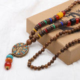 Vintage Wood Beaded Pendant Necklaces Prayer Beads Necklace