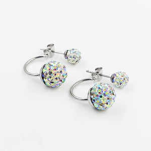 Silver Plated Double Side Earrings Crystal Ball Ear Stud