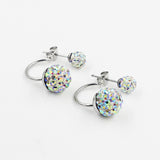 Silver Plated Double Side Earrings Crystal Ball Ear Stud