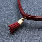 Leather Belt Short Collar Cord Tassel Collar Necklaces 