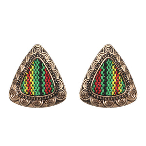 Retro Ethnic Colorful Cloth Triangle Alloy Ear Stud Women Earrings