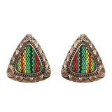 Retro Ethnic Colorful Cloth Triangle Alloy Ear Stud Women Earrings