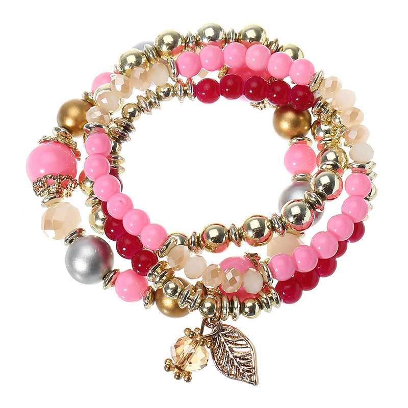 Bohemian Multilayer Crystal Bead Leaf Pendant Bracelet