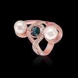 Fashion Pearl Sapphire Zircon Rose Gold Women Ring Engagement Accessories