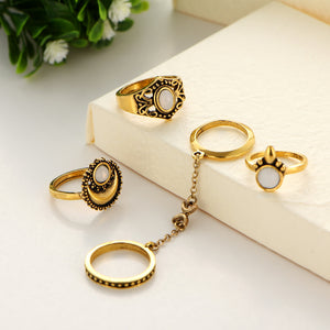 Women's 5 Pcs Vintage Ring Set Gold Silver Moon Opal Gem