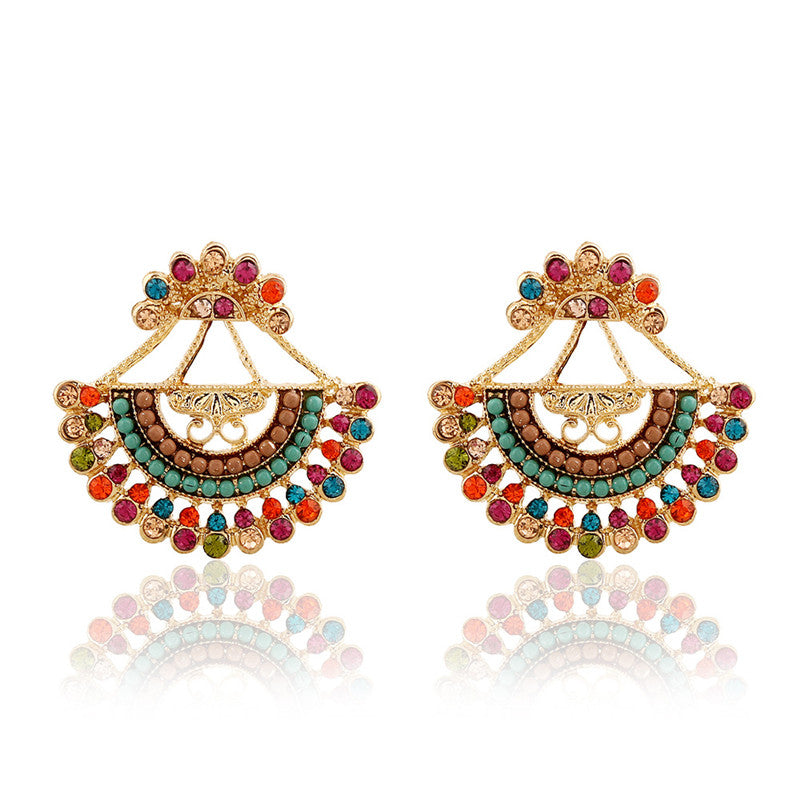 Semicircle Rhinestone Piercing Ear Jacket Earring for Women