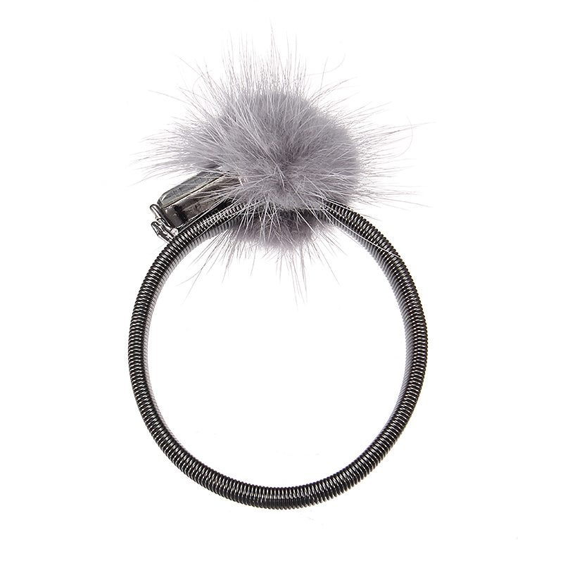 Trendy Fuzzy Ball Rhinestone Elastic Bracelets Finger Rings