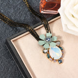 JASSY® Pear Cut Diamond Multilayer Chain Flower Shape Pendant Crystal Rhinestones Opal Necklace