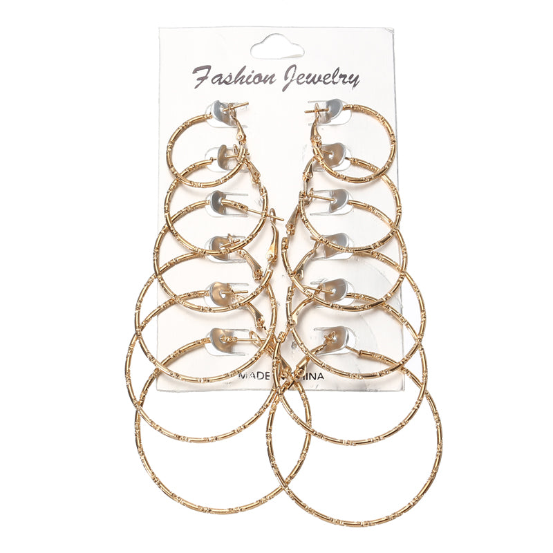 6 Pairs Fashion Hoop Earrings Set Gold Silver Stud Earrings Women Jewelry