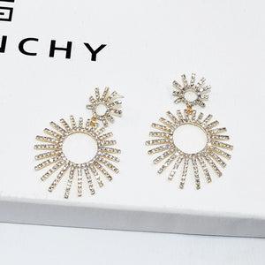 Luxury Gold Plated Full Rhinestones Shiny Sun Tassel Earring