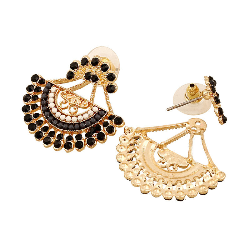 Semicircle Rhinestone Piercing Ear Jacket Earring for Women