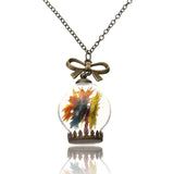 Women Dry Flower Glass Wish Bottle Sweater Chain Necklace