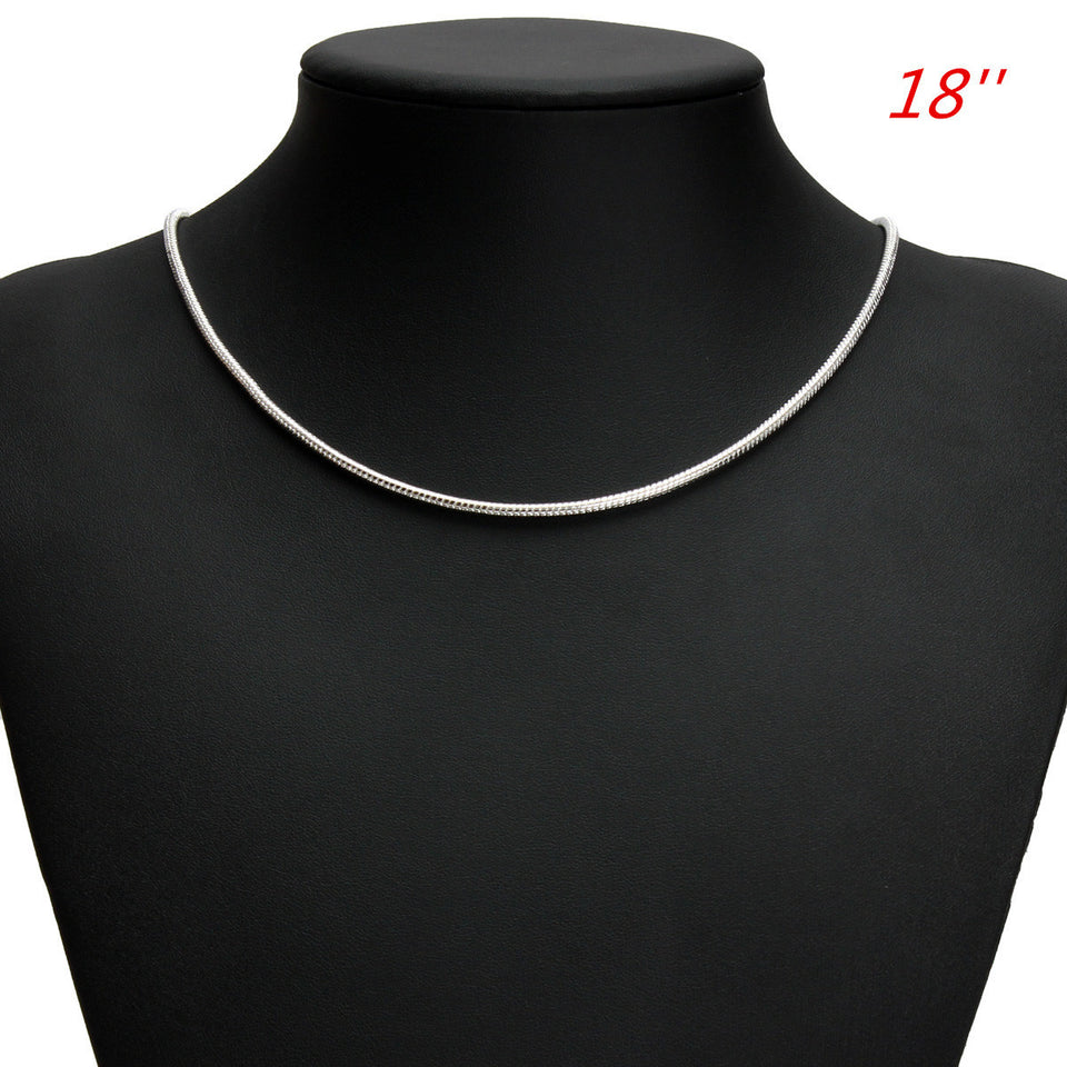 925 Silver Plated 1MM Snake Simple Chain Necklace 16 18 20 22 24 inch