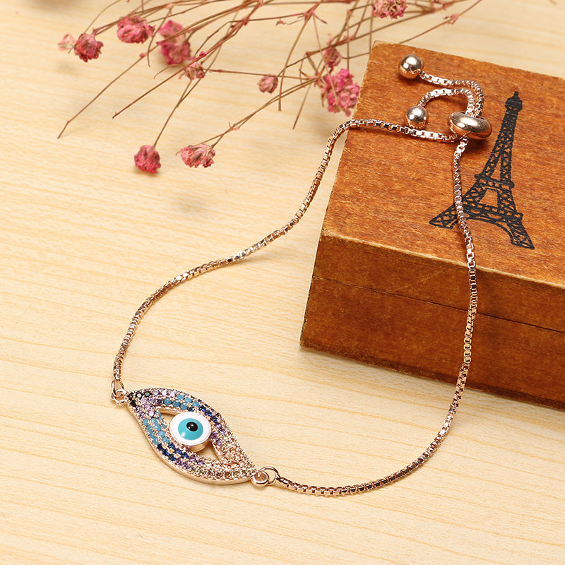 Trendy New Evil Eye Shape Adjustable Metal Zircon Bracelet Unisex Jewelry