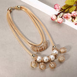 Bohemian Multilayer Gold Artificial Pearl Hollow Ball Unique Style Necklace Party Gift for Women 