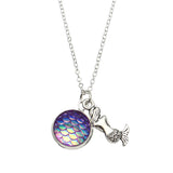 Trendy Time Gemstone Colorful Mermaid Scale Resin Pendant Delicate Silver Necklaces for Girl Women