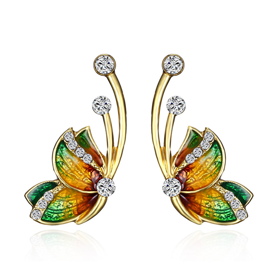 Luxury Butterfly Gold Earring Sweet Ceramic Rhinestones