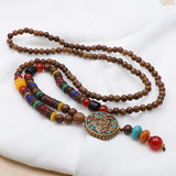 Vintage Wood Beaded Pendant Necklaces Prayer Beads Necklace