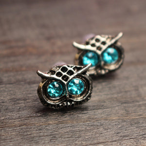 Vintage Lovely Rhinestone Eyes Owl Ear Stud Earrings For Women 