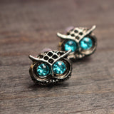 Vintage Lovely Rhinestone Eyes Owl Ear Stud Earrings For Women 